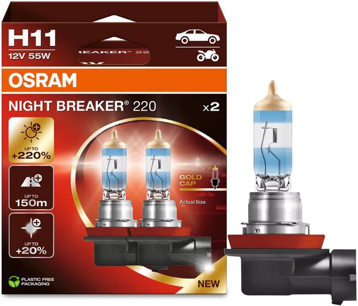 Osram Night Breaker Serie - H11 Halogeenlampen - 220% Meer Licht - Moderne Look
