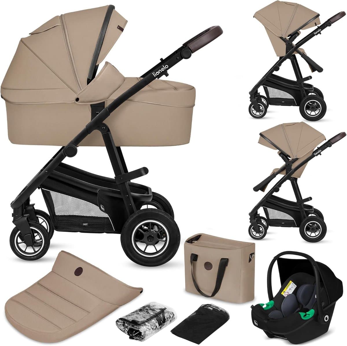 3-in-1 Kinderwagen - Combi Kinderwagen Set - Baby Vervoer - ADAC Gecertificeerd - Vanaf Geboorte - Beige Zand