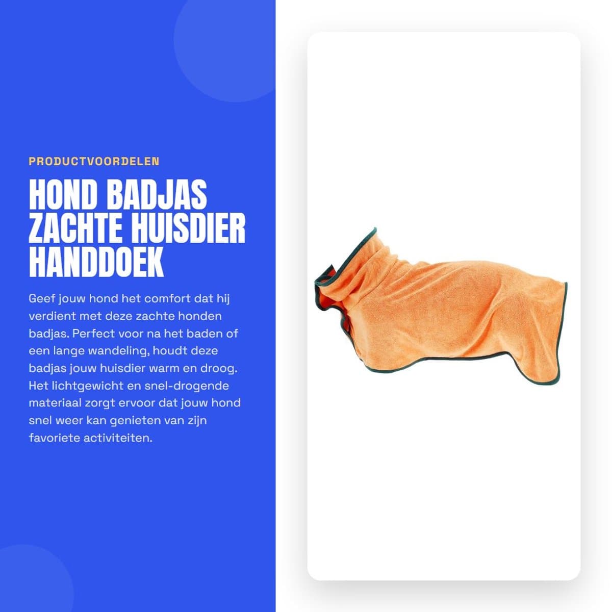 Dailygoods- Honden Badjas Lichtgewicht - Hondenhanddoek Absorberend - Sneldrogende Badjas - Machinewasbaar - Comfortabel voor Huisdieren - Geschikt voor Alle Rassen - Hondenbadjas