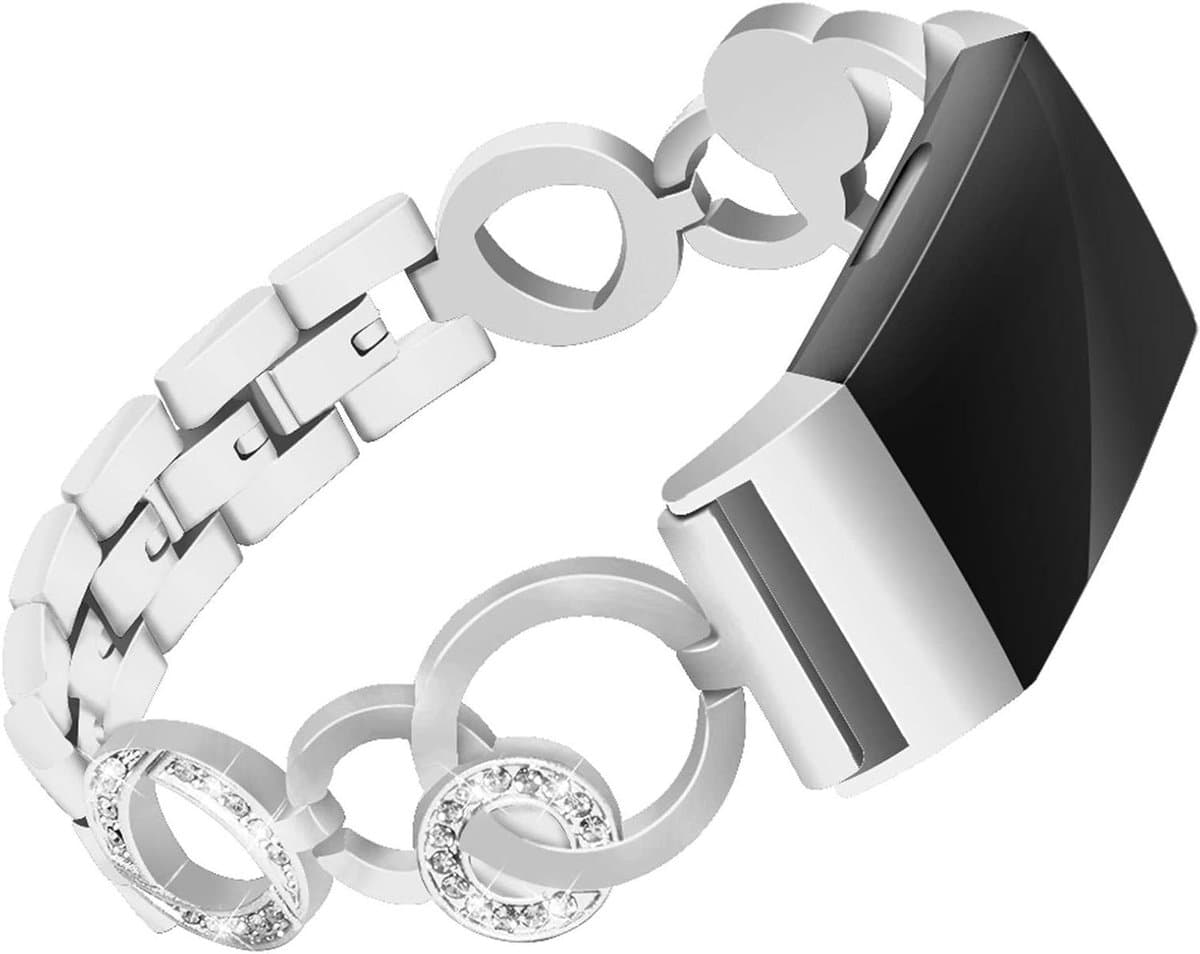 Metalen Band - Rhinestone Polsband - Fitness Tracker - Strass Versiering - 15 x 2 x 20 cm - Zilverkleurig