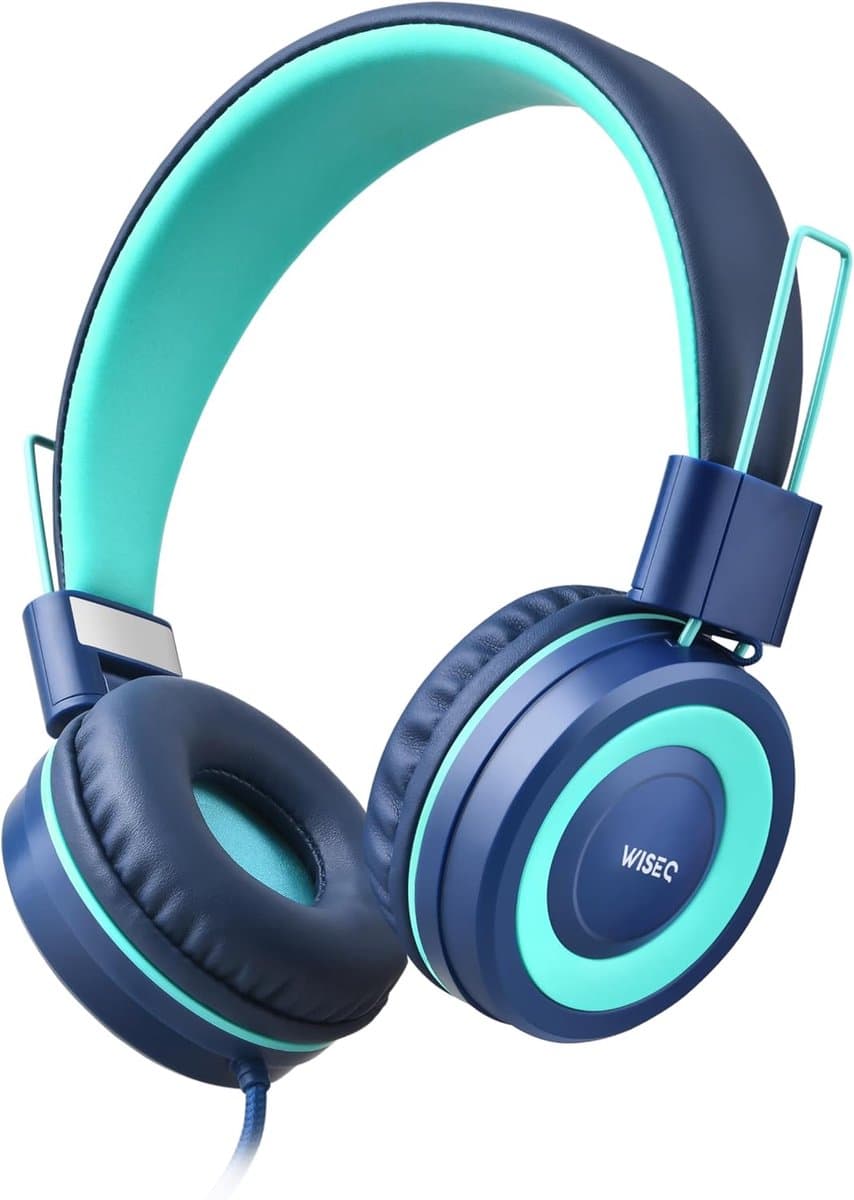 Thijox - Koptelefoon voor Kinderen - Geluidsdempende Hoofdtelefoon - Verstelbaar - Volumebegrenzer - Met Draad - Blauw - Comfortabele Kinderkoptelefoo