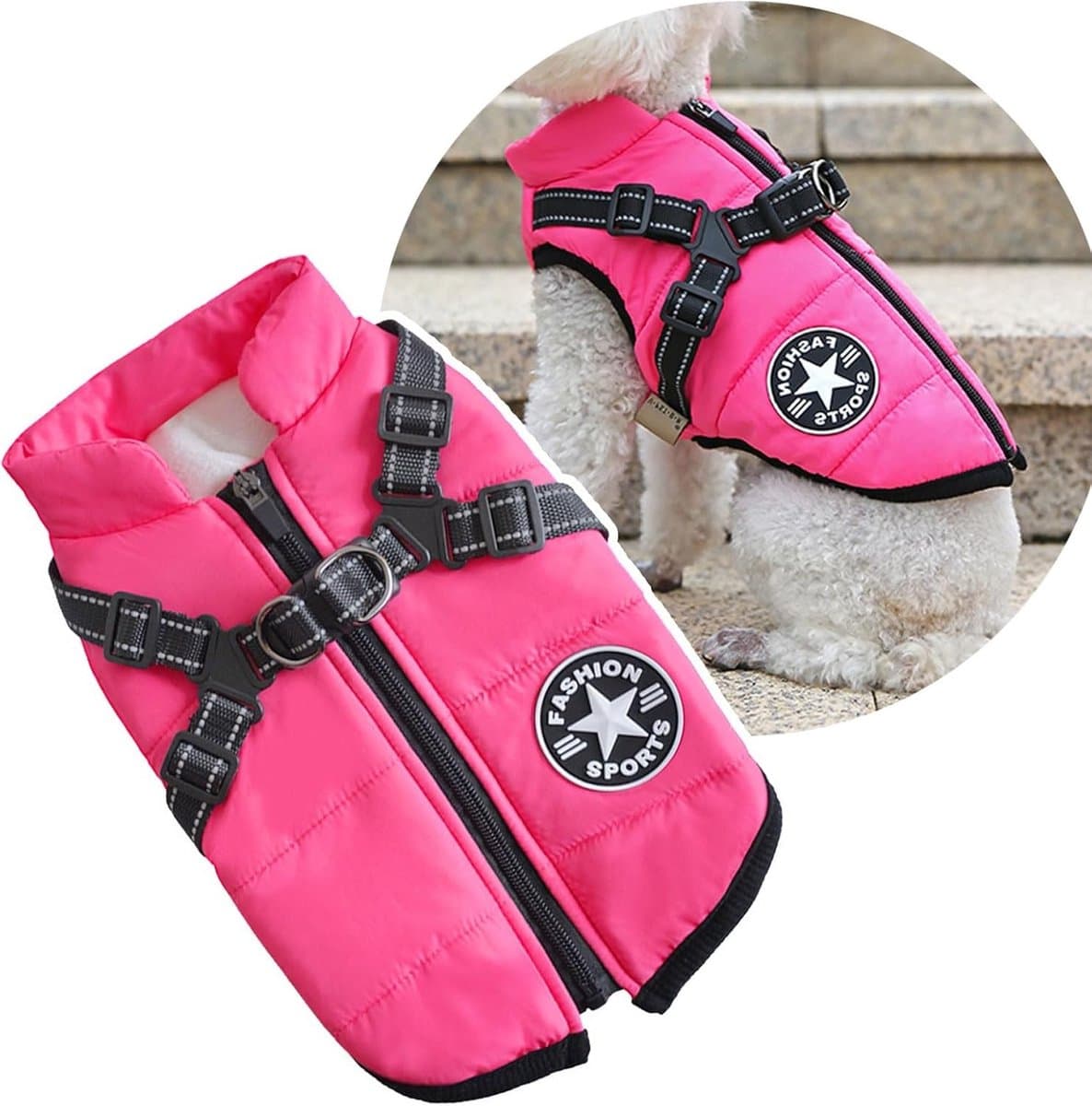 Warme Winterharnas voor Honden en Katten - Sportieve Outdoor Jas voor Kleine Honden en Puppies (Roze)