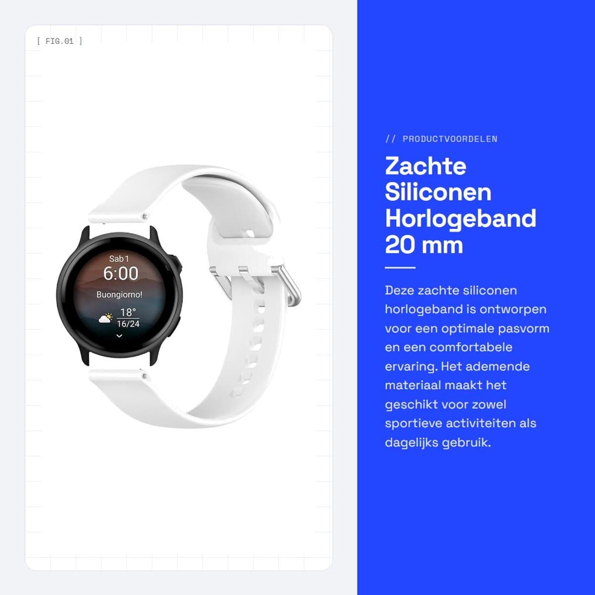 Dailygoods - Zachte Siliconen Horlogeband 20 mm voor Smartwatch