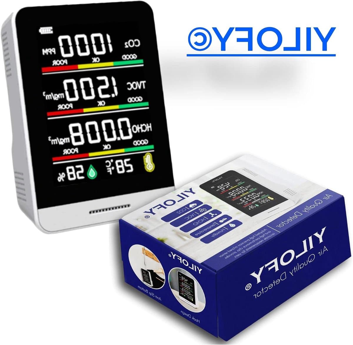 Luchtkwaliteit Meter - Hygrometer CO2 Sensor - Binnenklimaat Monitoren - 5 in 1 Functie - Draagbaar LCD - Zwart