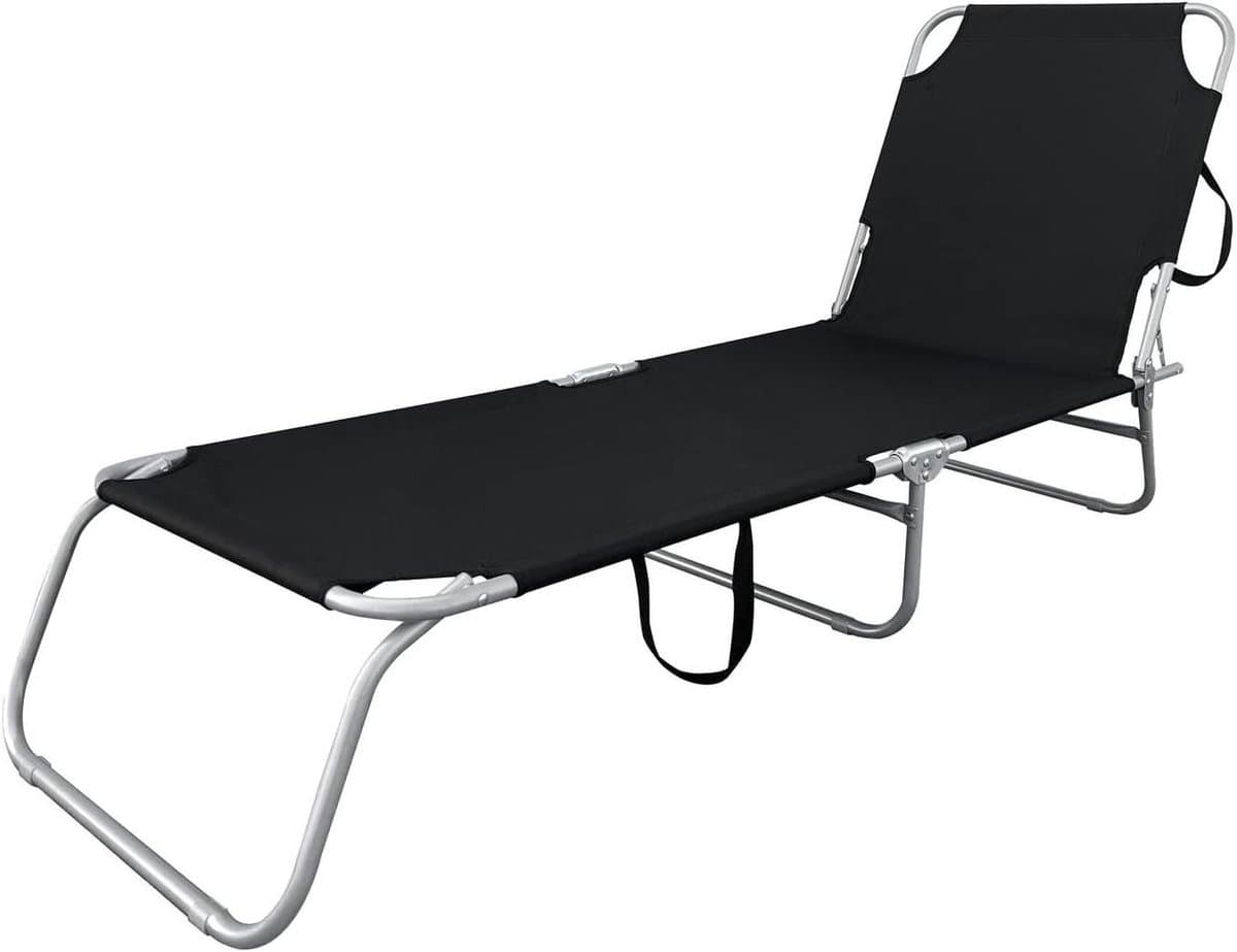 Tuinligstoel - Zonnebed Relaxstoel - Ontspannen in de tuin - 3-voudig verstelbaar - 186 x 55 x 24 cm - Zwart