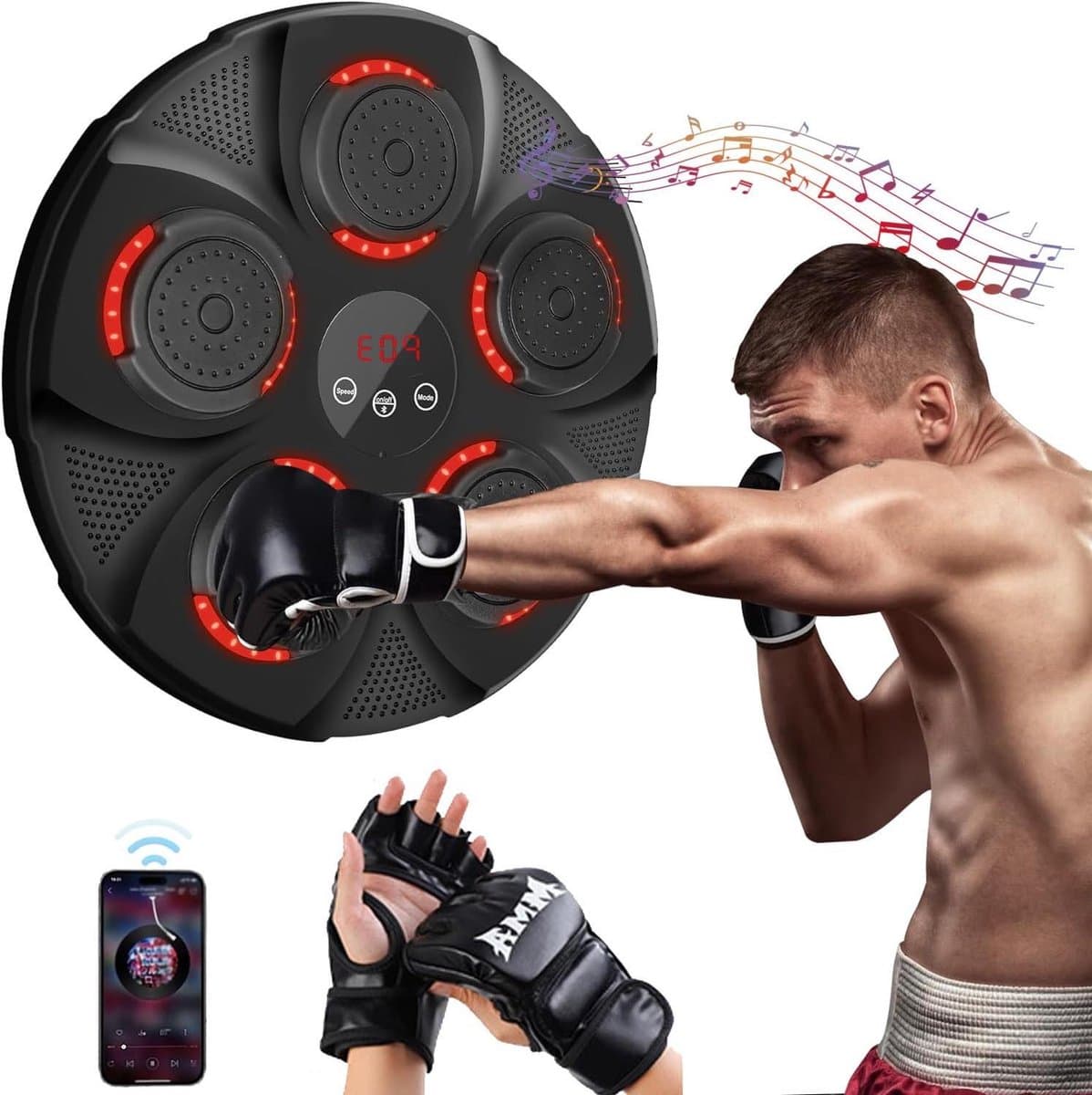 Muziek Boksmachine - Thuis Boksen - Fitness Oefenen - Bluetooth Muziek Connectie - L - Zwart
