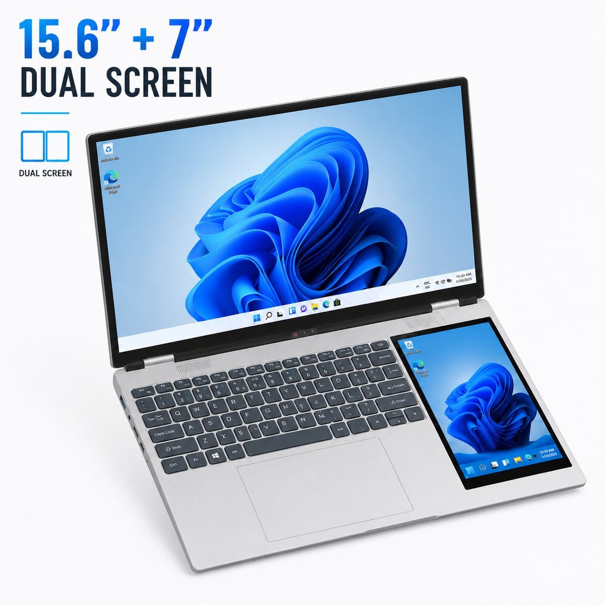 15.6" + 7" Dual-Screen Zakelijke Laptop, 16GB RAM & 1TB SSD, 180° Klapbaar, RGB Regenboog Toetsenbord met Ronde Toetsen, Vingerafdruk, Afneembare 2MP Webcam, IPS Touchscreen