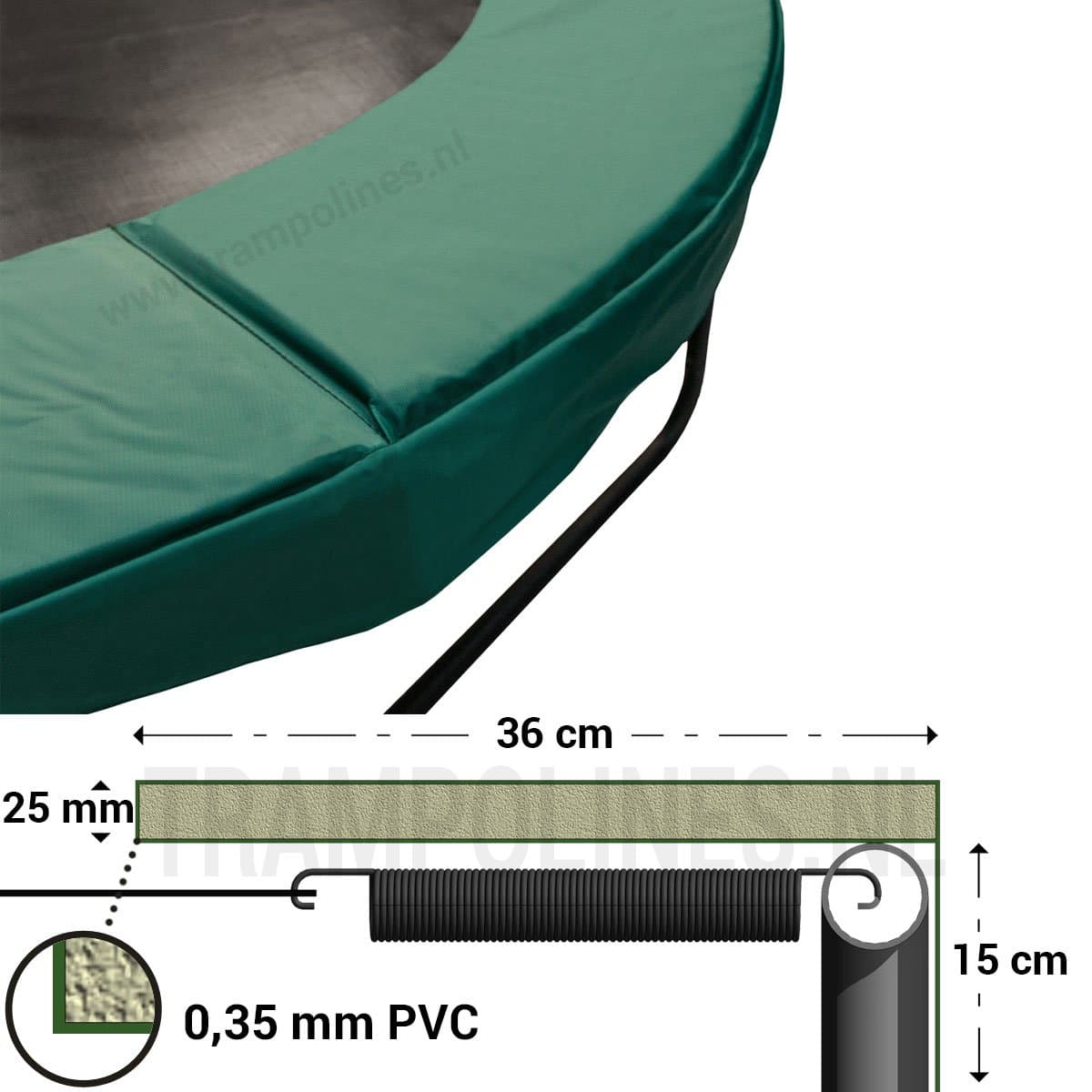 Magic Jump Trampoline Beschermrand 300 - 305 cm Groen - Ronde trampoline rand - Extra breed randkussen