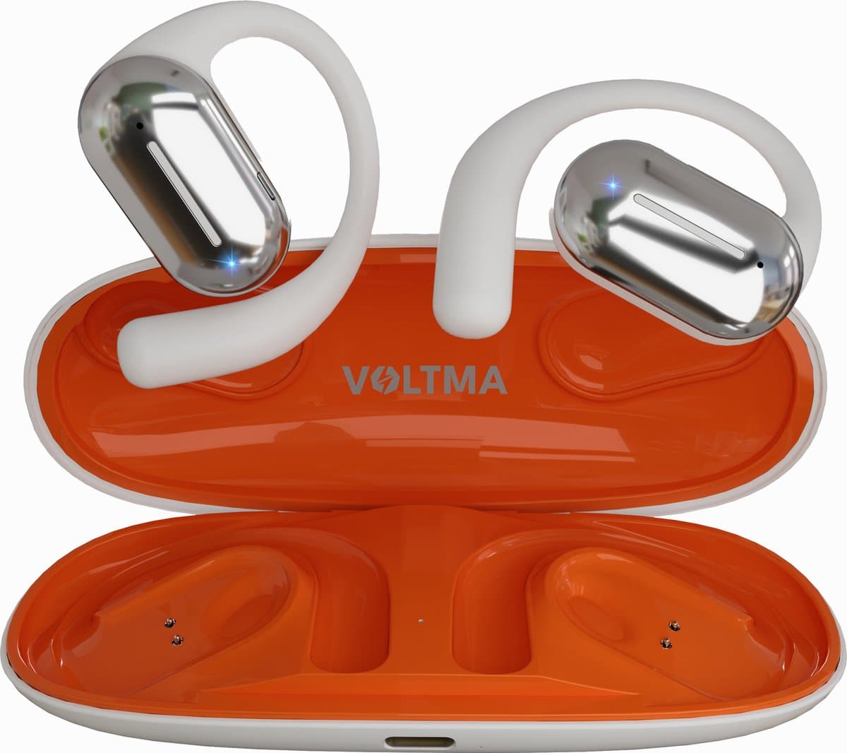 Voltma VoltFit Wireless Air Conduction Open Ear headphones - Draadloze oordopjes voor Sporten en Fitness - 4 ingebouwde microfoons - 45 uur speeltijd - Open Ear Wireless Earbuds - IPX4 Waterdicht Bluetooth koptelefoon met ENC Noise Cancelling (wit)