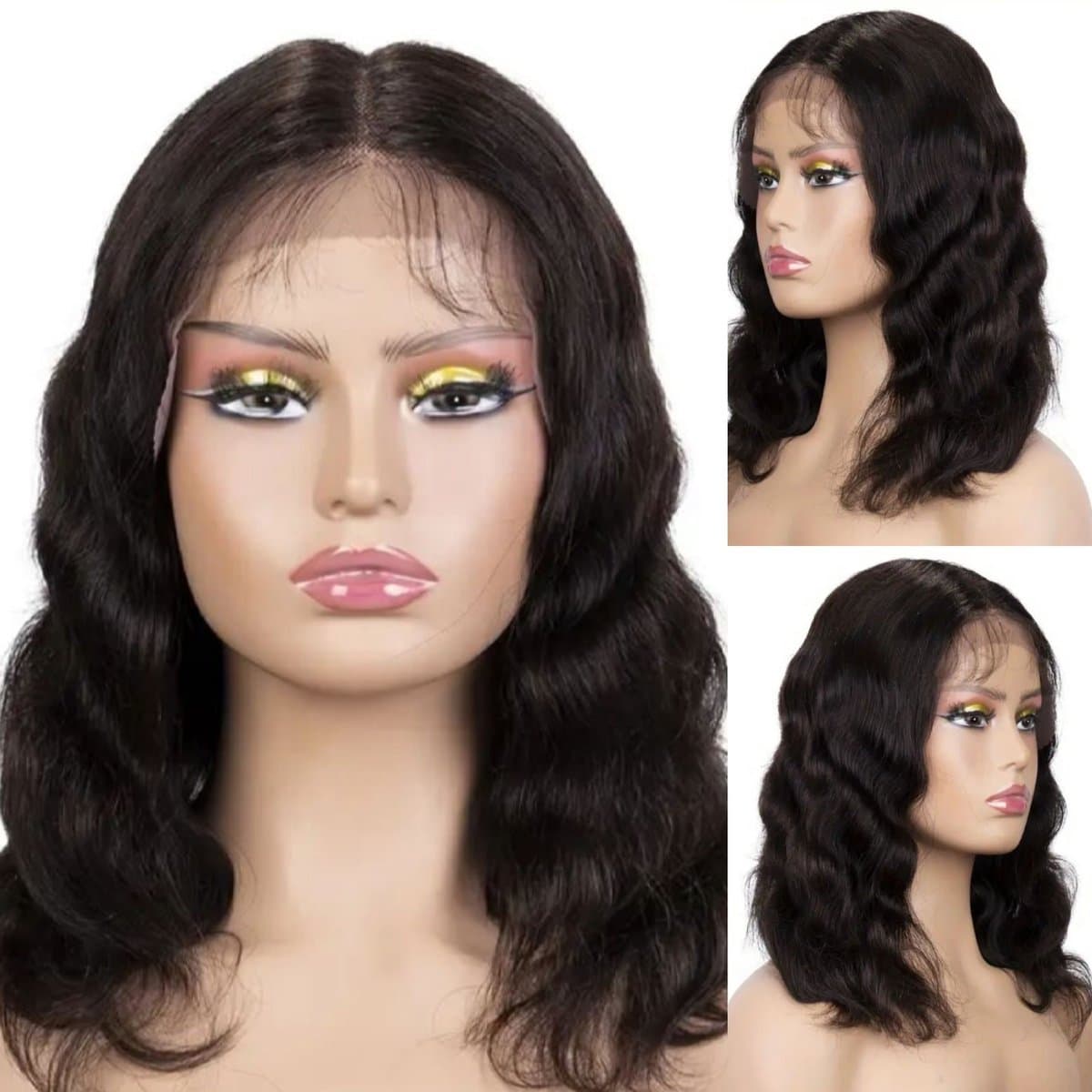 Frazimashop Braziliaanse Remy Virgin Body Wave Pruik – 16 inch – donkerbruine –Pruik dames echt haarstuk- 100% Human Hair – 13x1 T-Lace Front
