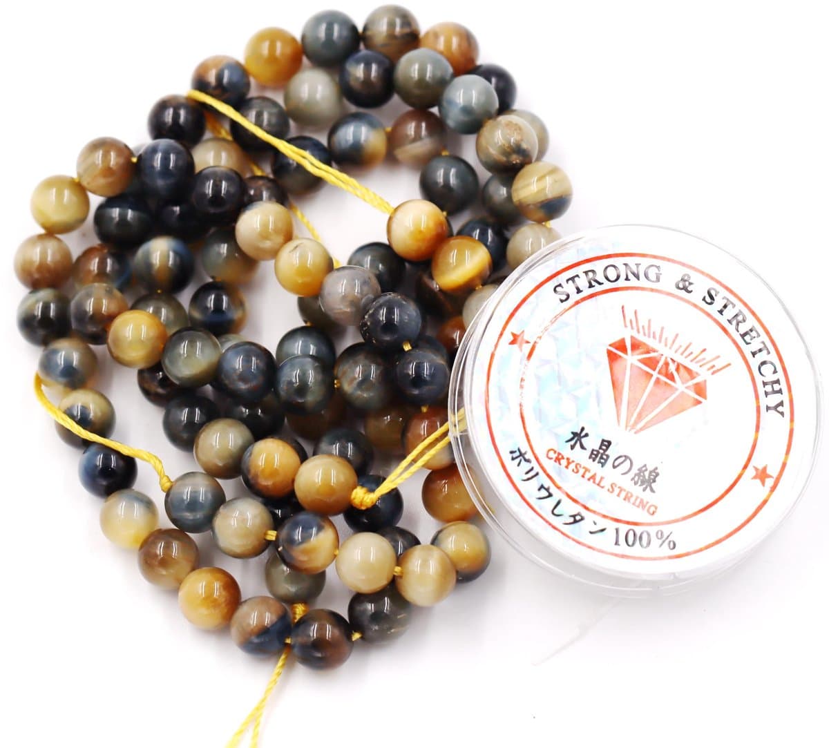 Fukugems kralen met rekkoord voor het maken van sieraden Losse stenen kralen voor doe-het-zelf Energiestenen helende armband 6 mm = 128 stuks en 1 rol koord Grijze tijgeroog 6 mm