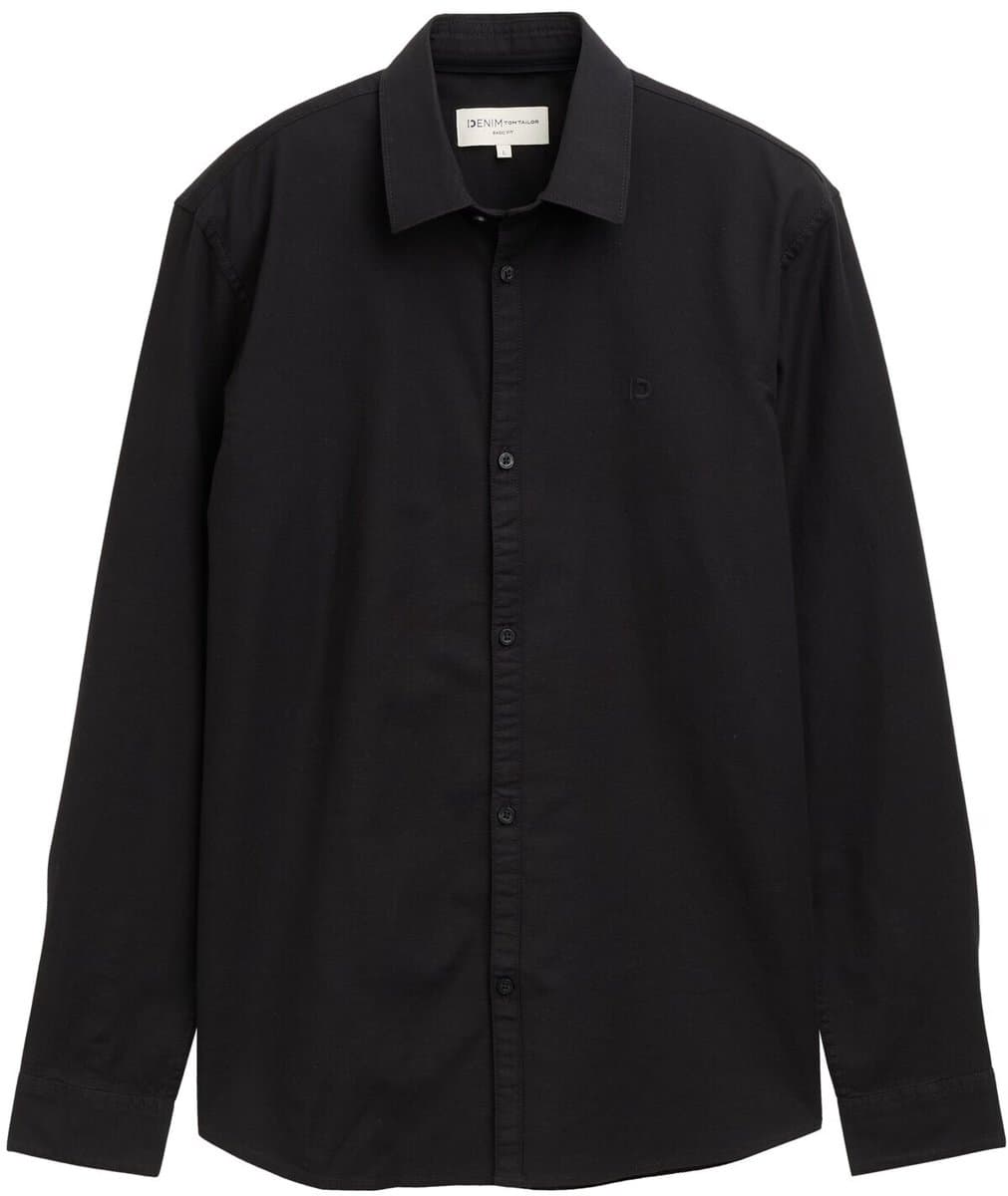 Tom Tailor Denim - Regular fit overhemd met geborduurd logo - Maat S - Night Watch Black