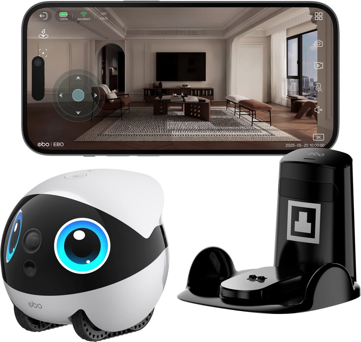 ENABOT EBO Air 2 Plus Begleitroboter (Maanlichtwit), High-End Huisdierbegleitung, Afstandsbewaking, Binnenbeveiliging