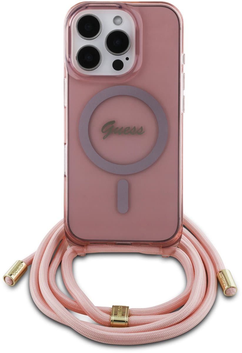 Guess - iPhone 16 Pro - pink hardcase - Crossbody Cord Script MagSafe - Back Cover