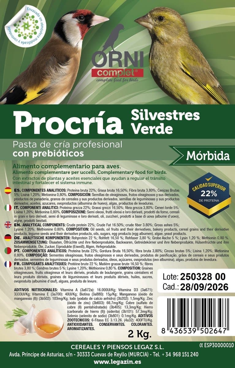 Eivoer Groen Europese Cultuurvogels Procria Orni Complet 2 kg Vochtig