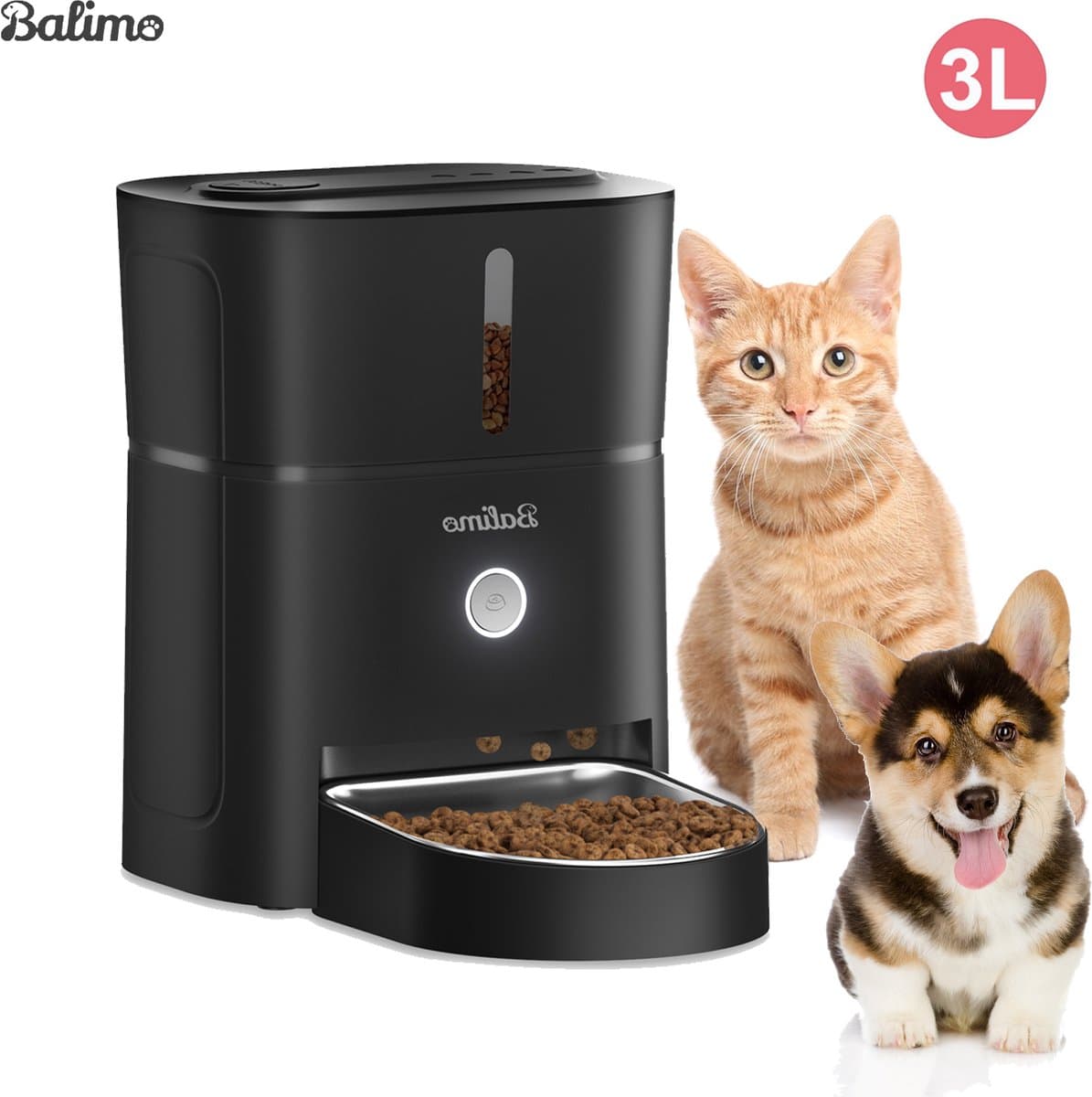 Balimo Automatische voerbak kat/hond - Voerautomaat hond - Voerautomaat dispenser kat - Instelbaar voedingsschema 3L - Zwart