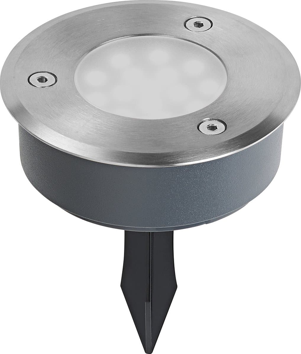 LEDVANCE ENDURA HYBRID INGROUND buitenlantaarn, hybrideverlichting, 1W, 70lm, warm witte lichtkleur, 3.000K kleurtemperatuur, edelstaal, beschermingsklasse IP44 en IP67, zonne-energie en netvoeding