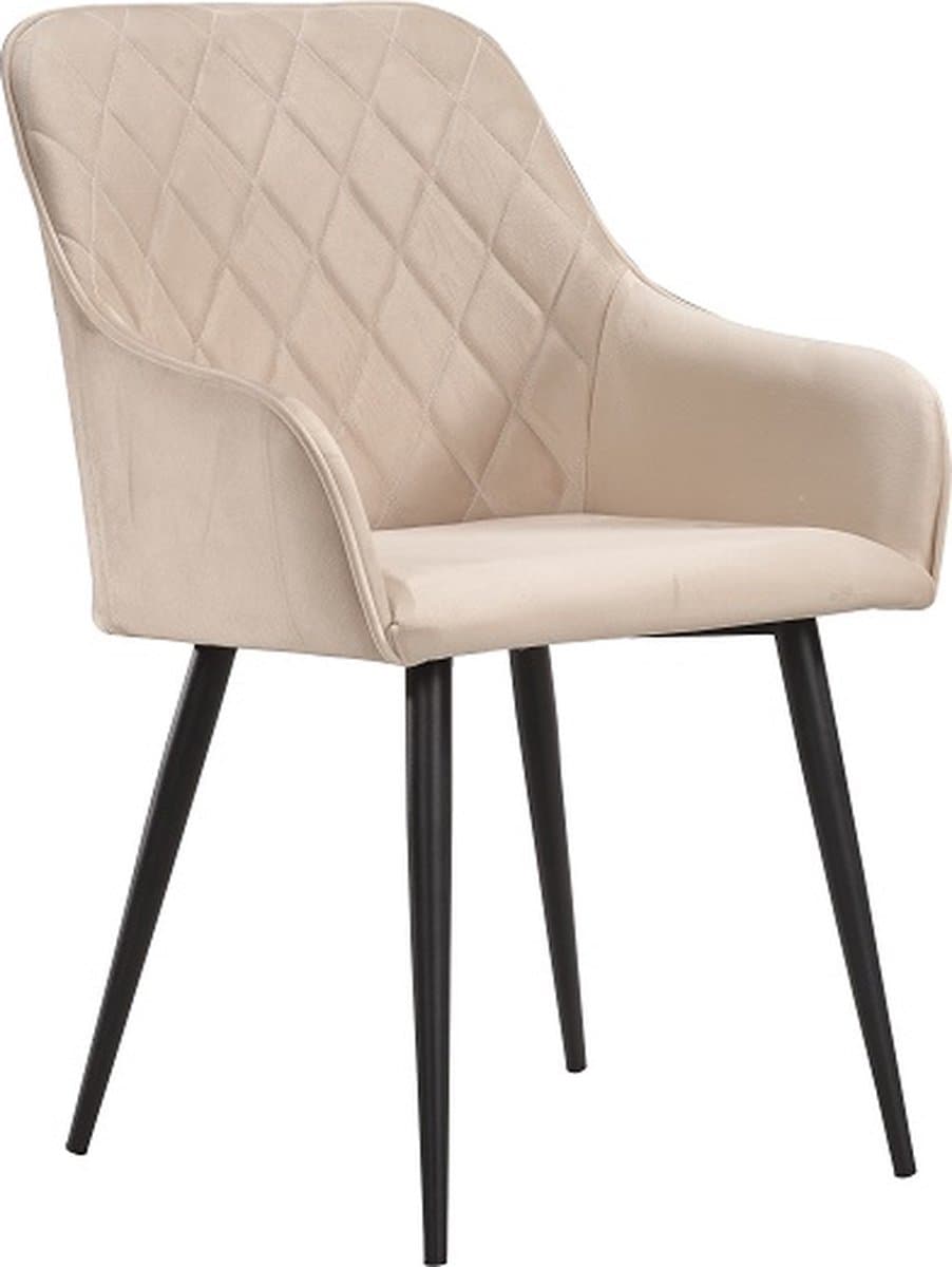 Soof&Tess - Set van 4 - Bergamo Eetkamerstoel - Beige - Fluweel - Velvet - Industrieel - Met armleuning - Easy Clean Stoffen - Hoge Kwaliteit