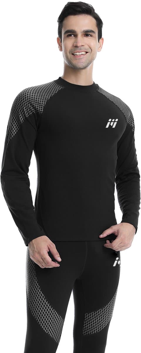 MEETHOO Heren Thermo Ondergoed Set - Thermoshirt & Thermobroek Heat Booster Series - Voor Wandelen, Skiën, Joggen, Fietsen, Motorrijden, Lopen, Klimmen, Trainen, Yoga, Snowboarden, Jagen & Vissen-Zwart-S