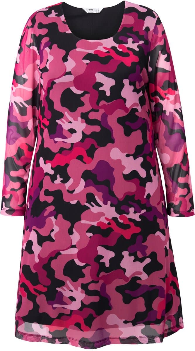 Angel of Style - Dames - Mesh-jurk camouflage gerimpeld lange mouwen - Roze - Maat 60