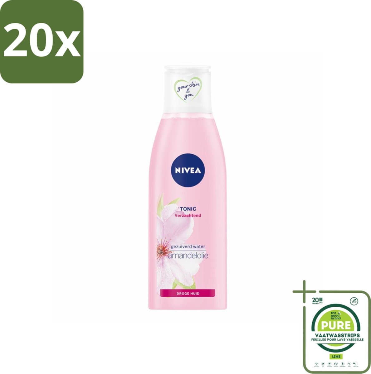 20 x NIVEA - Gezichtstonic - Essentials Verzachtende Tonic - Voor droge & gevoelige huid - Met Amandelolie & Hydramine - 200 ml - Grootverpakking - Gezichtswater - Toner - Droge Huid - Gevoelige Huid - NIVEA Essentials