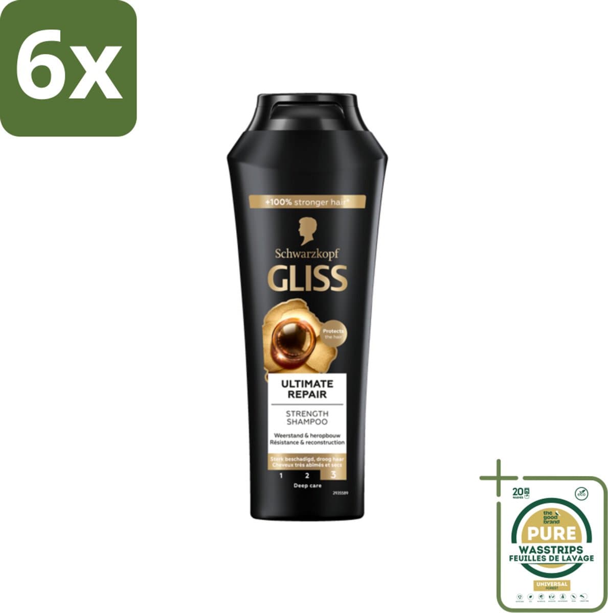 Gliss - Shampoo - Ultimate Repair - Voor Intensief Herstel - 250 ml - Voordeelverpakking - 6 stuks - Droge haren - Haarversterking
