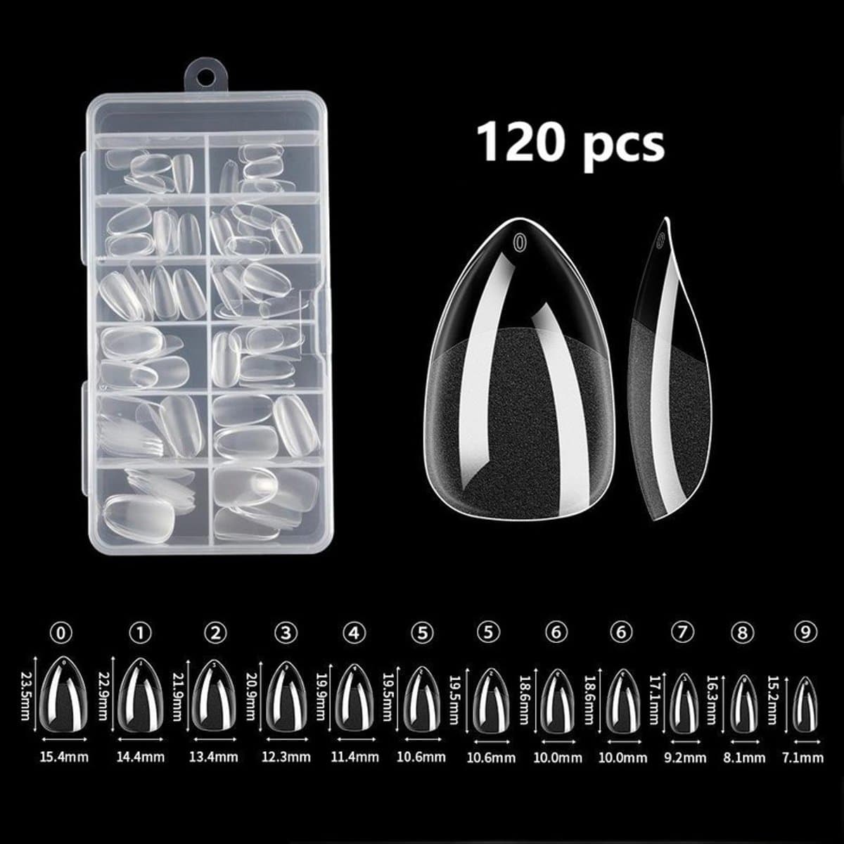 120 stuks nail art-tabletten, 10 maten kant-en-klare gelnagelcapsules voor doe-het-zelf-thuissalon,mollige ronde vorm