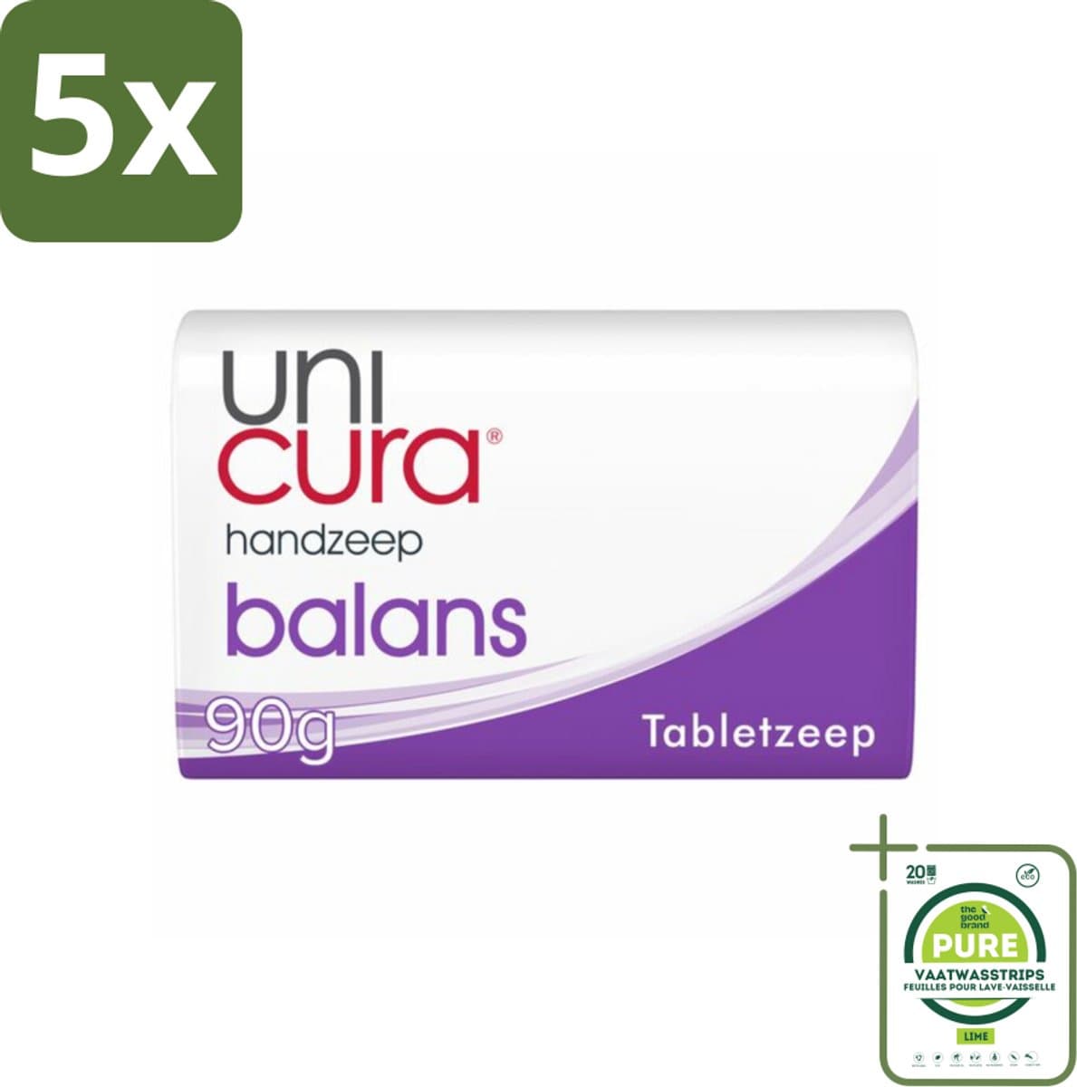 5 x Unicura Tabletzeep Anti Bacterieel Balans 180 gr - Grootverpakking - Antibacteriële Handzeep - Handzeep - Hygiëne - Schoonmaken - Bescherming