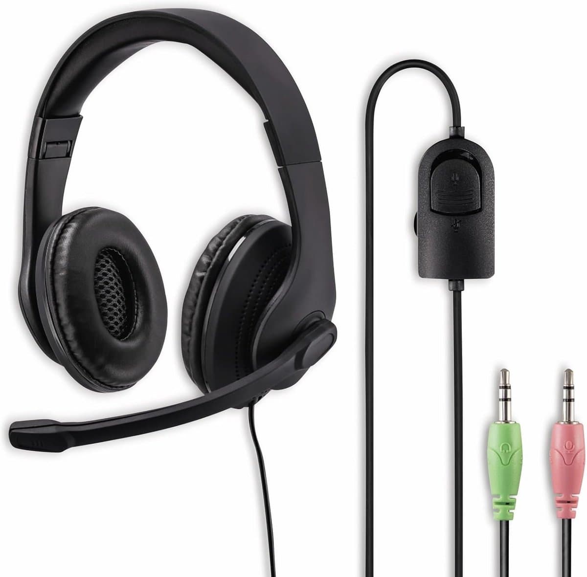 Stereo Headset met Microfoon voor PC - Ultralicht met 3,5 mm Jack - Comfortabele Hoofdtelefoon met Zwenkbare Microfoon