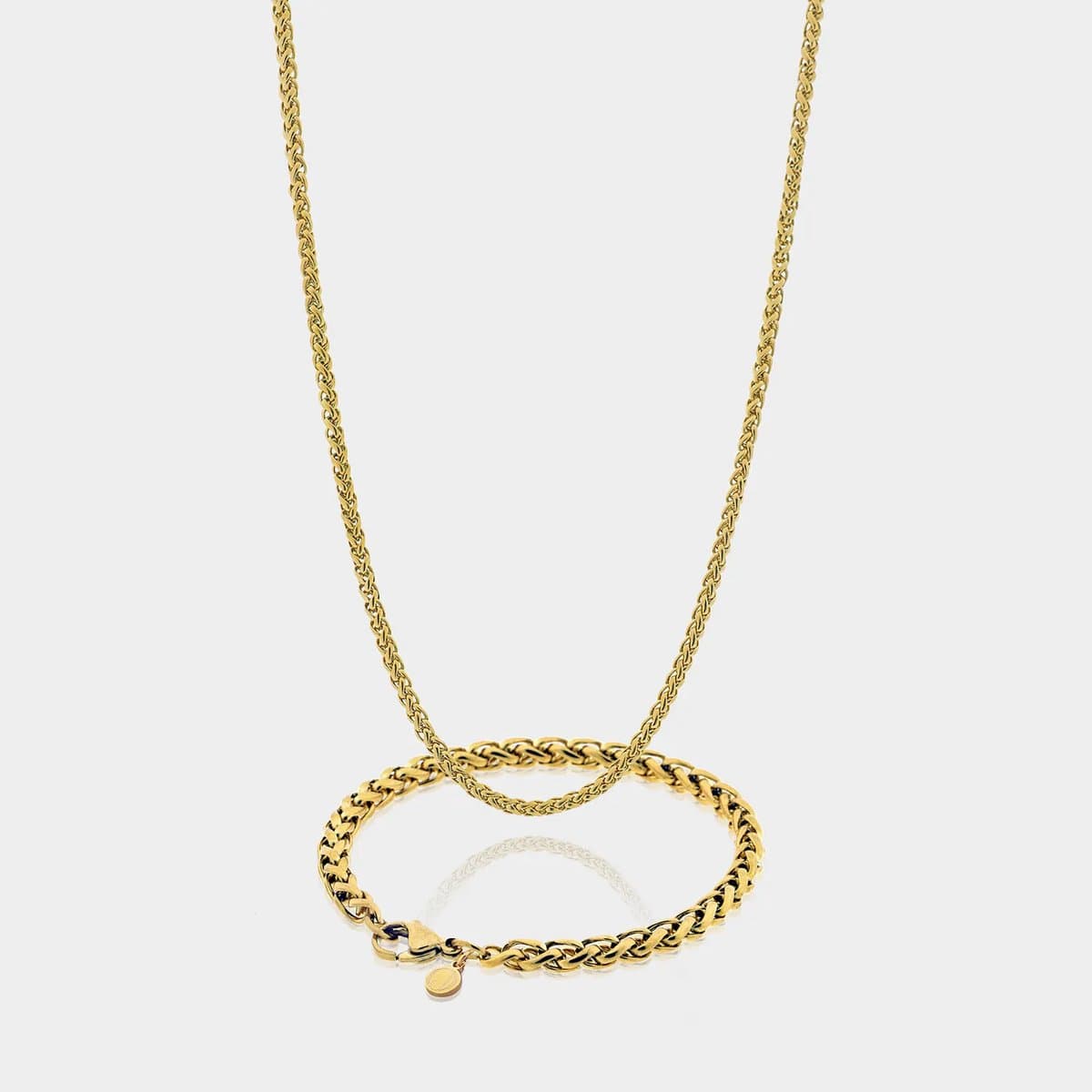 Wheat Ketting 3 mm x Wheat Armband 5 mm - Gouden Schakelketting en Schakelarmband Heren - 60/21 cm lang - Olympus Jewelry