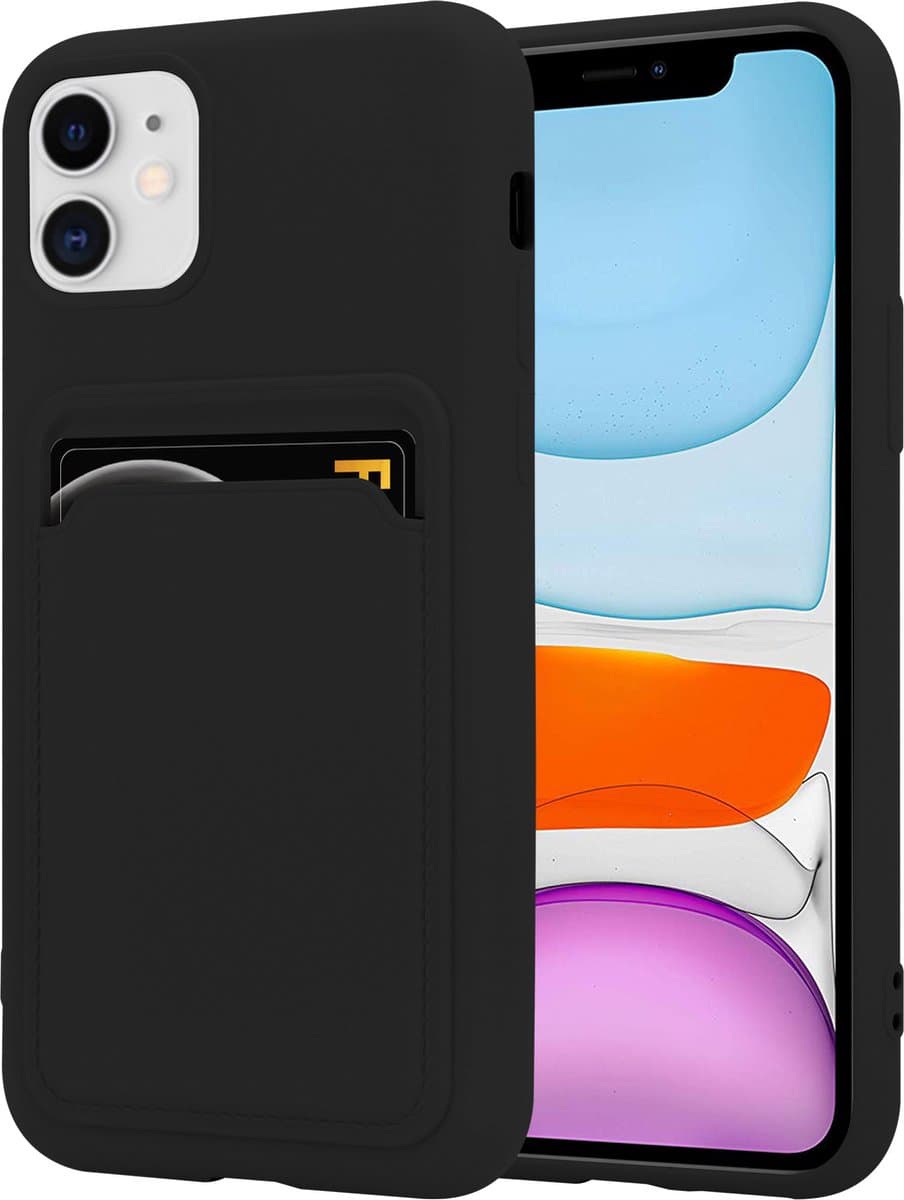 ShieldCase Siliconen hoesje met pasjeshouder geschikt voor iPhone 12 Pro Max - hoesje met pashouder - ruimte voor pasjes - optimale berscherming - Zwart