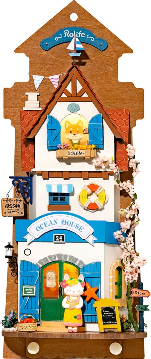 Robotime, DIY Sleutelrekje Island Dream Villa met LED verlichting, DS022, 12x8x30cm