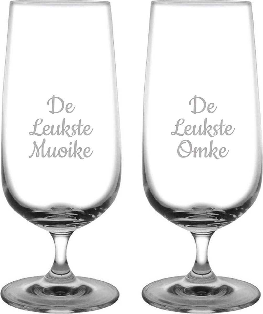 Gegraveerde bierglas op voet 41cl De Leukste Muoike-De Leukste Omke
