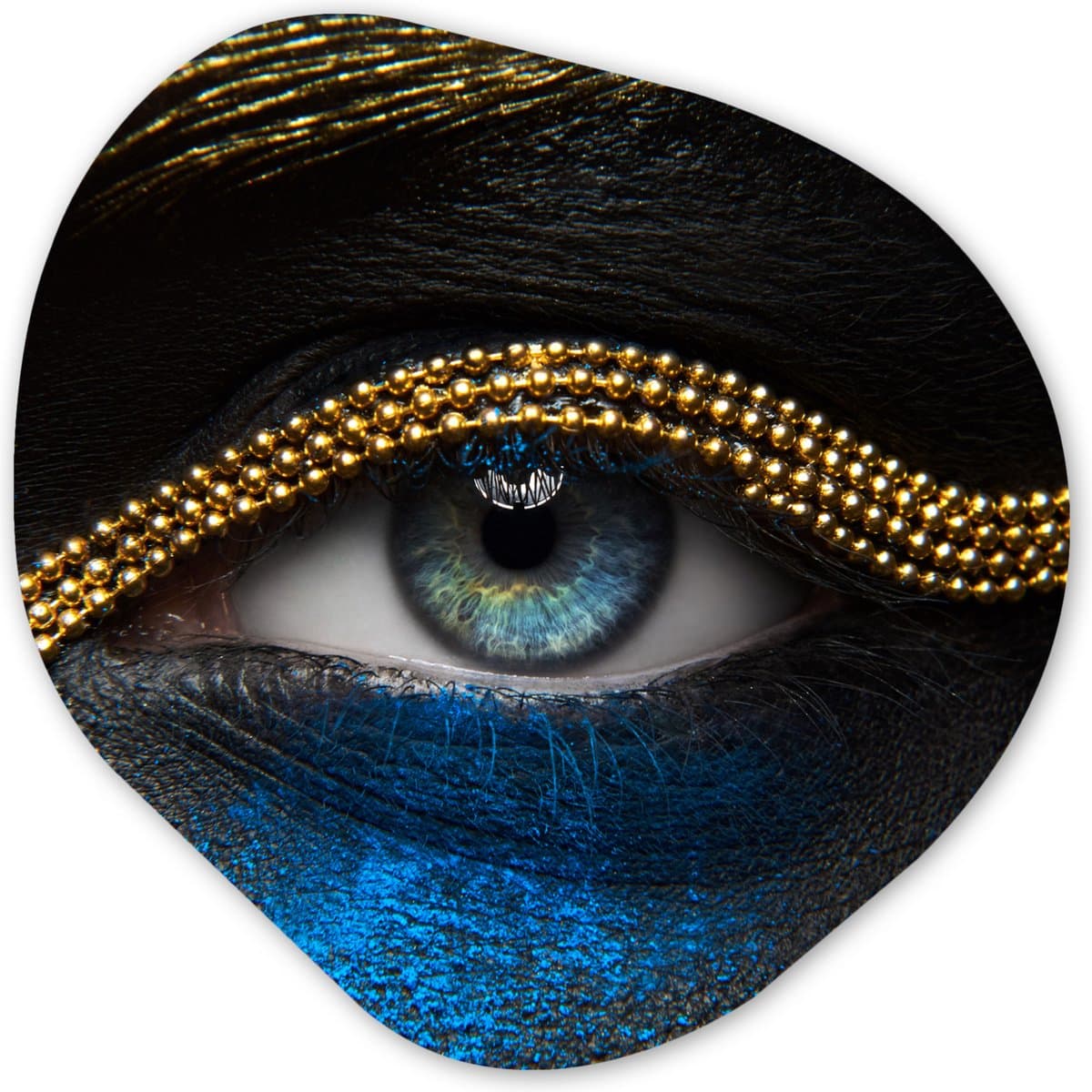 Organische wanddecoratie 90x90 cm - Organisch schilderij Vrouw - Ogen - Make up - Luxe - Goud - Muurdecoratie woonkamer - Kamer decoratie - Schilderijen - Muurcirkel aesthetic