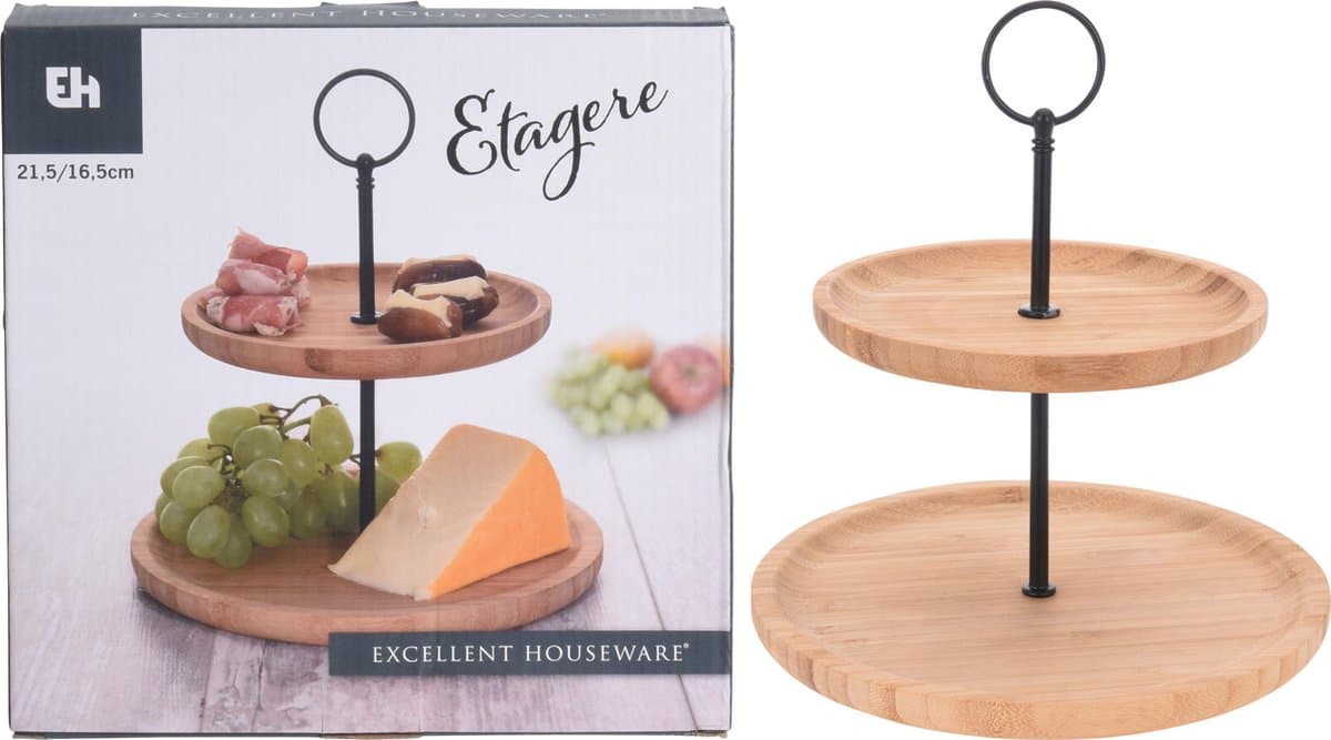 Bamboe Voedselstandaard 2 Laags - 24 cm, Bruin