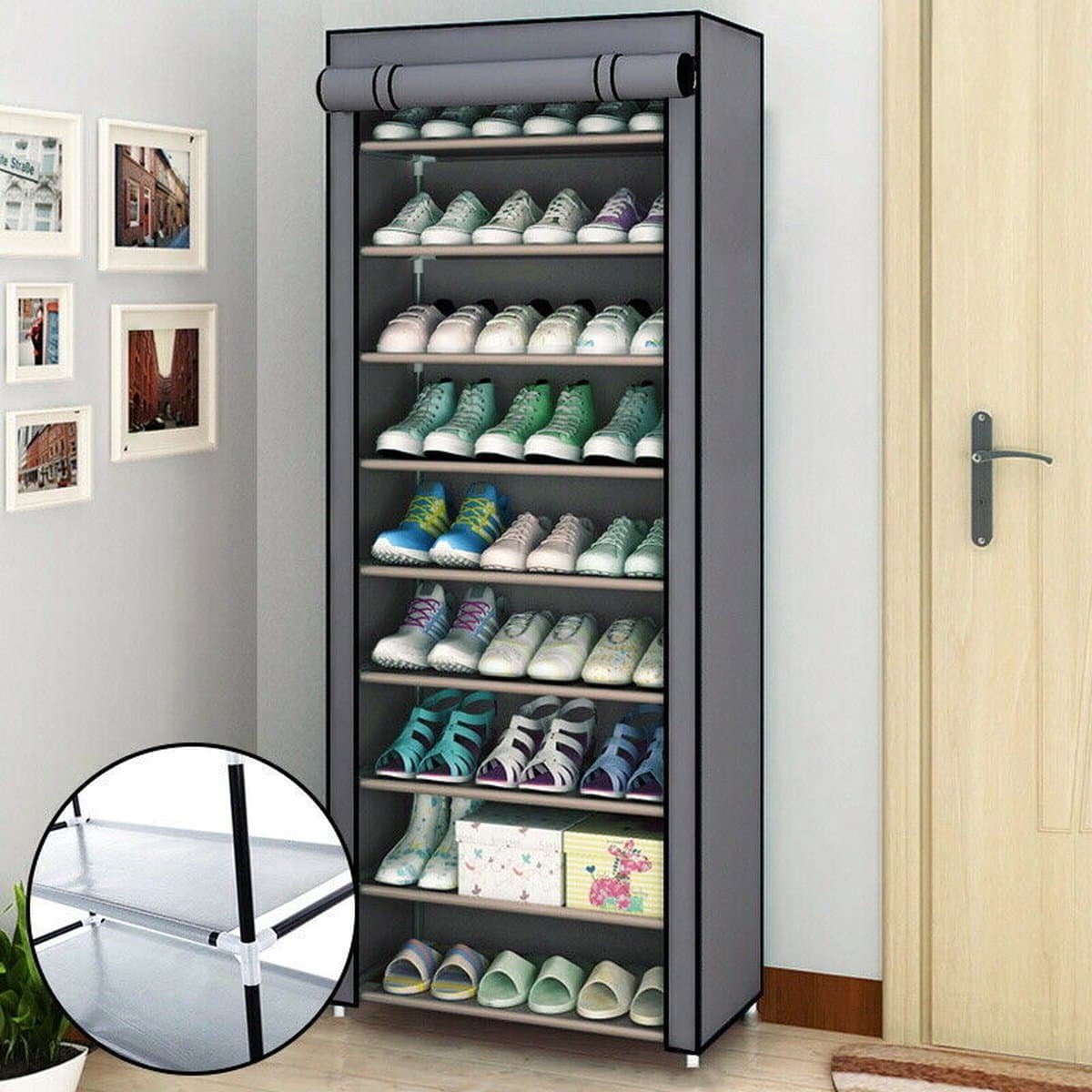 M.T.C-Schoenenrek-met rits-afsluitbaar-158x58x30cm-10 laags-27 paar-stof vrij-hoes