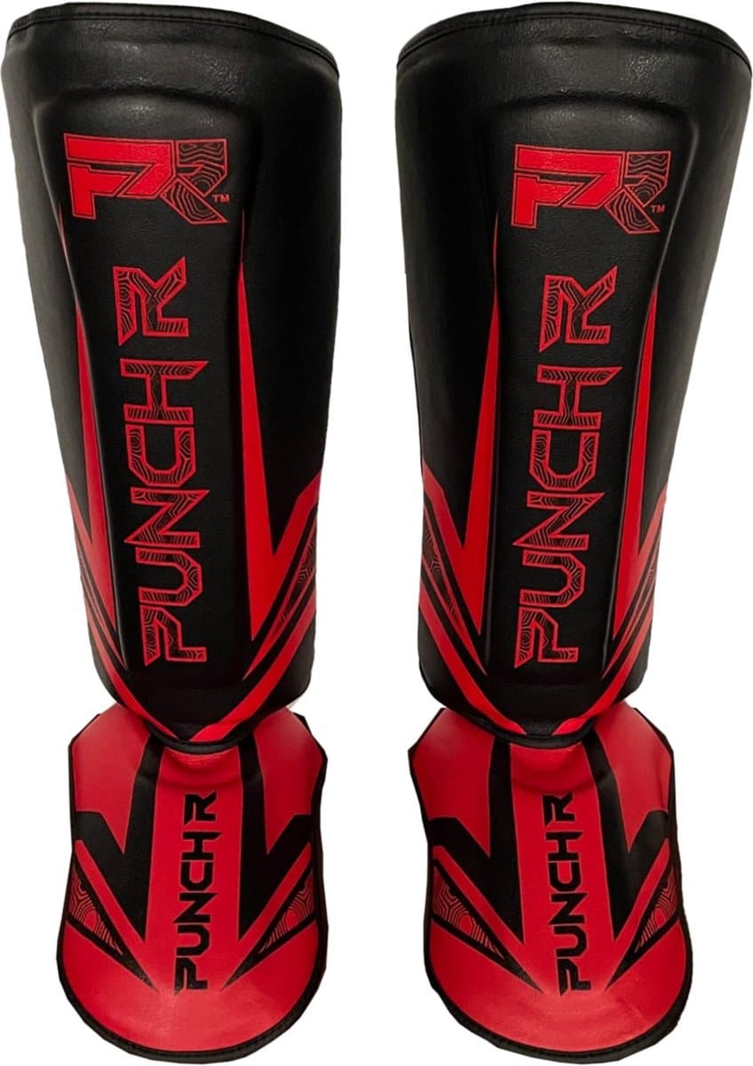PunchR™ Electric Muay Thai Kickboks Scheenbeschermers Zwart Rood - L