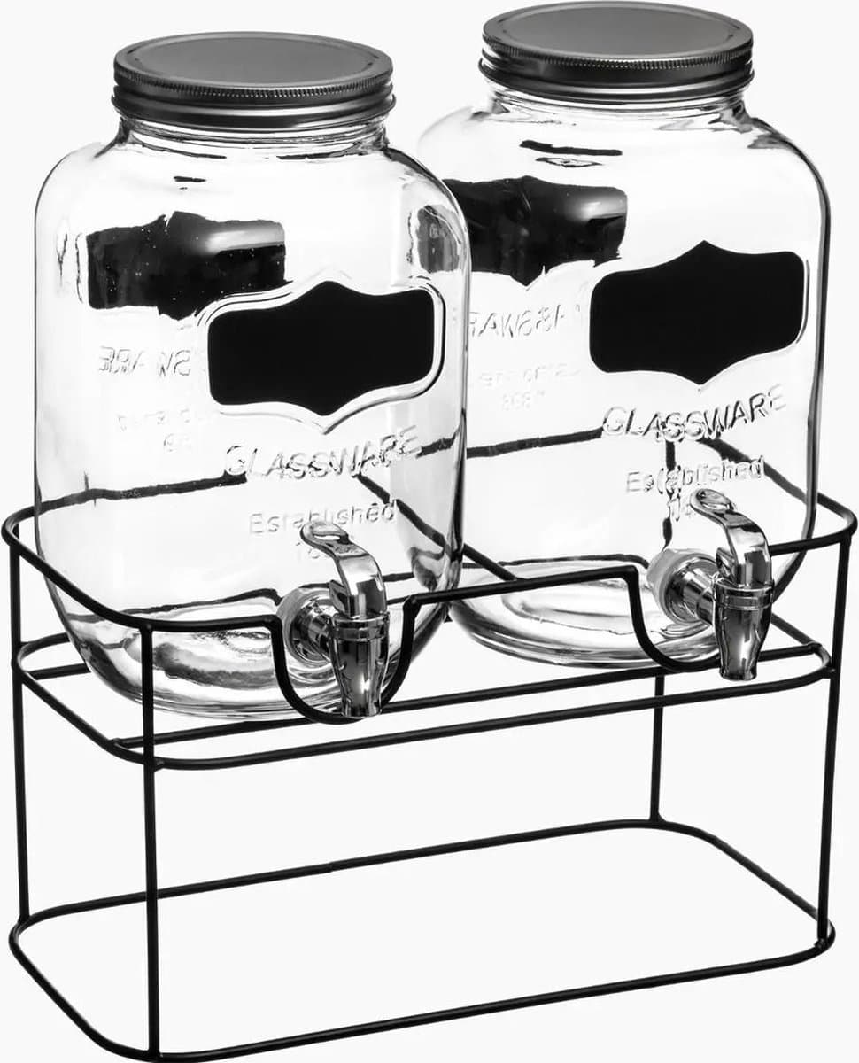 Secret de Gourmet glazen drankjesdispenserset - 2 x 4 liter, zwart&transparant