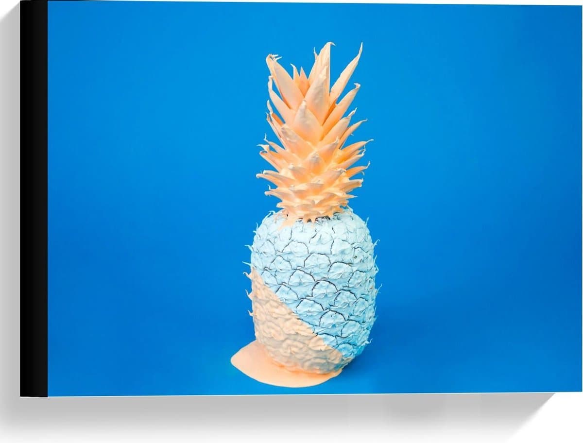 Canvas - Blauw/Roze Ananas - 40x30cm Foto op Canvas Schilderij (Wanddecoratie op Canvas)