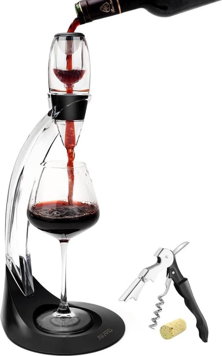 Wijnbeluchter, Rode Wijn Decanter met Wijnfilter, Standaard en Kurkentrekker (Set) Merk: AIKARO