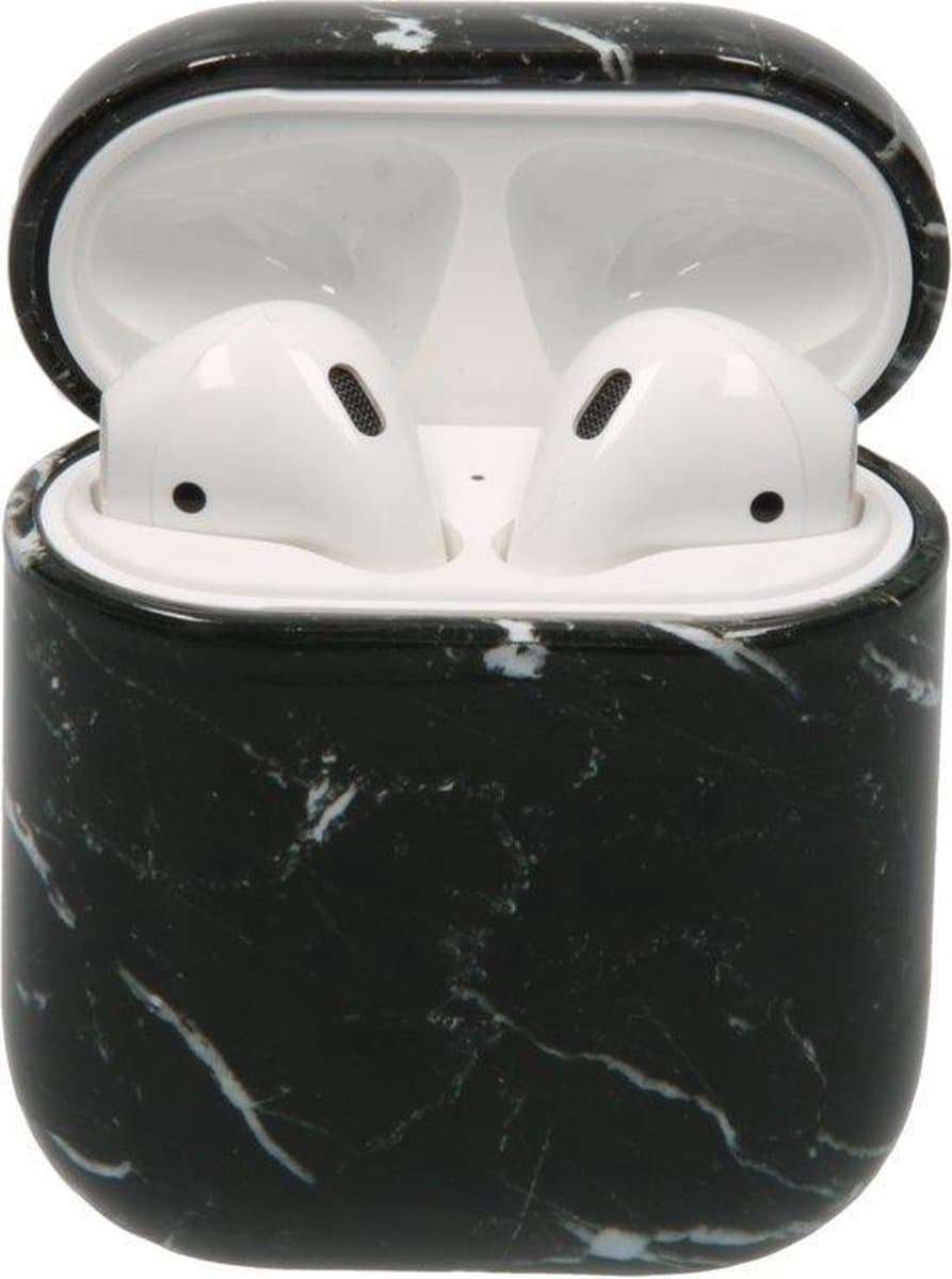Airpods Marmer Case Cover - Beschermhoes - Zwart - Geschikt voor Apple Airpods