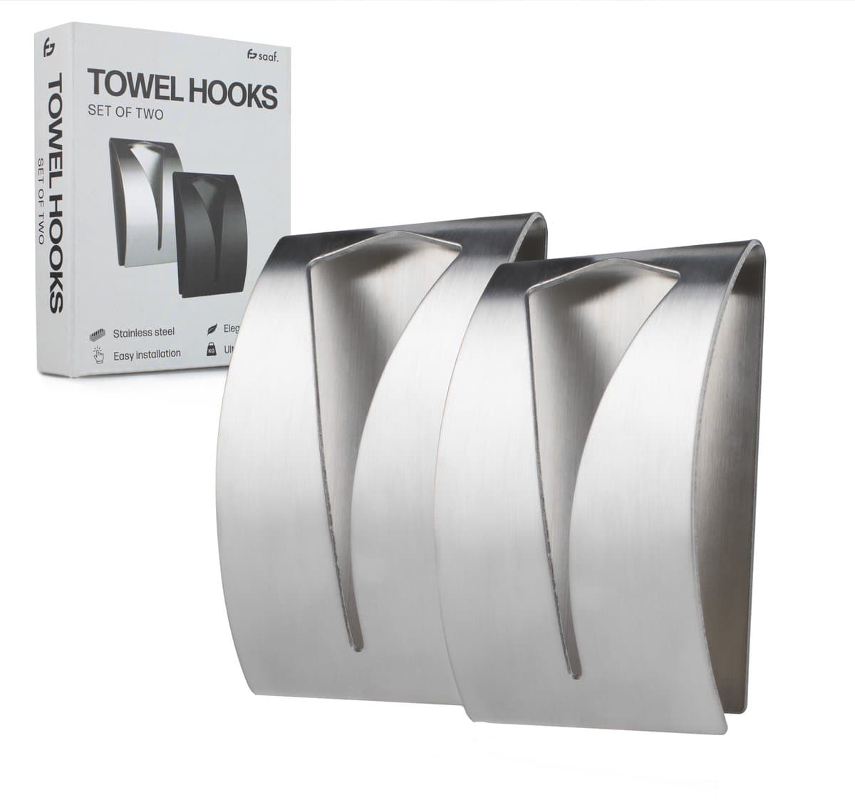 Handdoekhaakjes - 2 Stuks - Handdoekhaak Zelfklevend - Handdoekhouder Badkamer / Keuken - RVS - Zilver