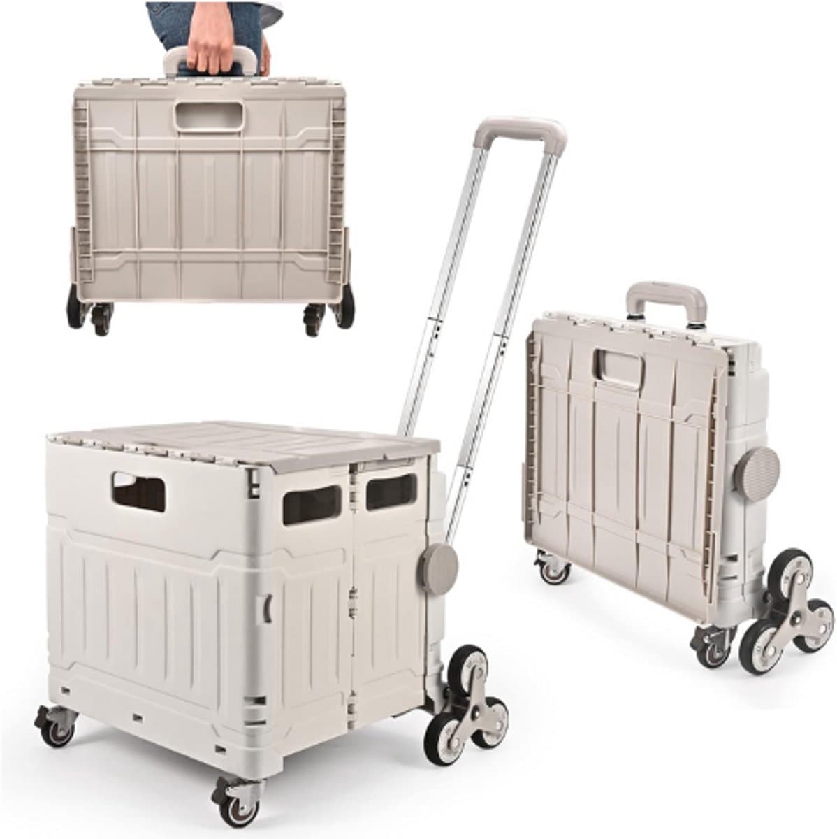 Opvouwbare Boodschappentrolley En Trapklimwagen – Inklapbare Gereedschapskist Met Telescopische Aluminium Handgreep – Ideaal Voor Winkelen, Tuin En Camping