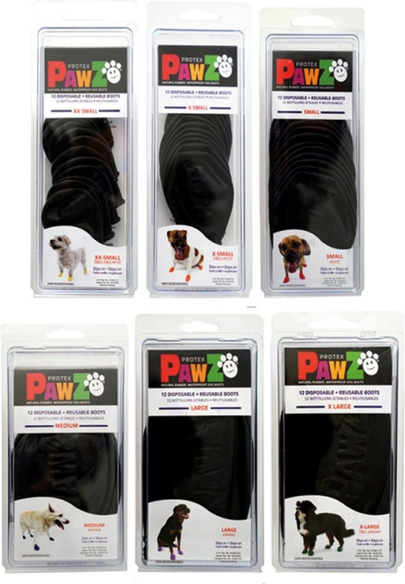 Pawz Rubber Dog Boots Zwart - Hondenschoen - X-Small