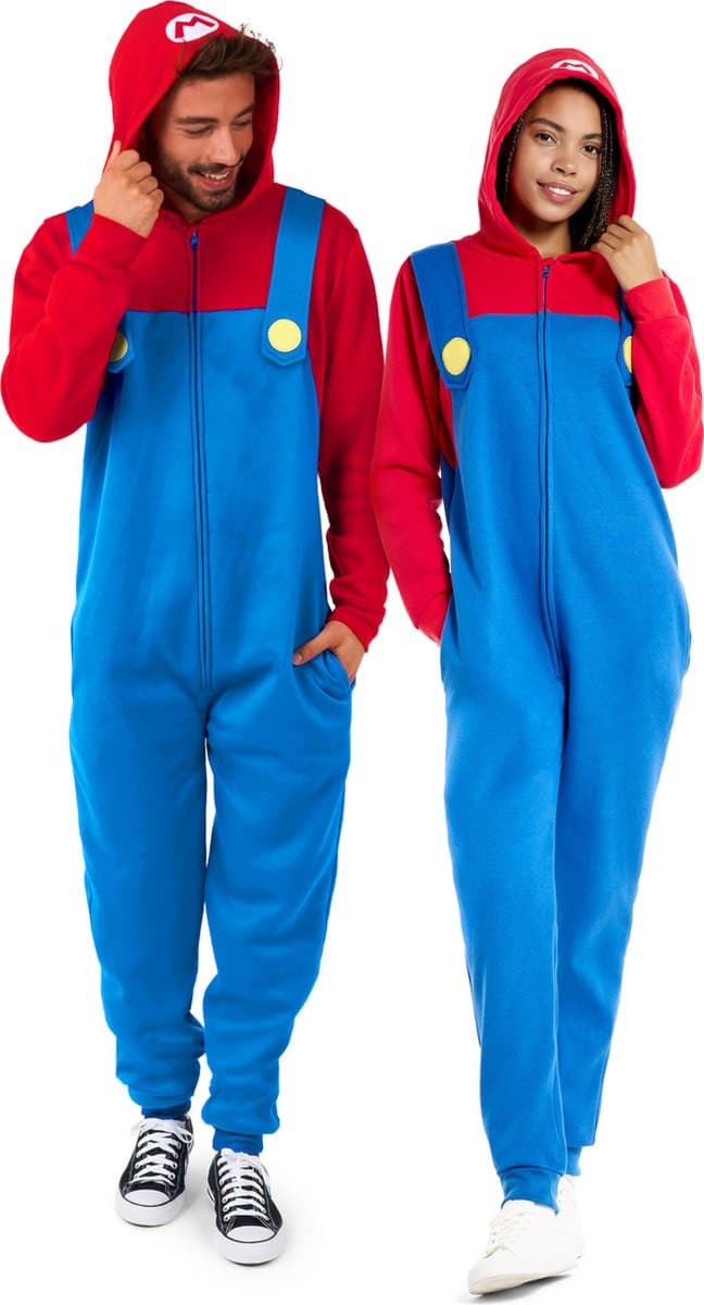 OppoSuits Mario Onesie - Nintendo Volwassenen Onesie - Thema Huispak - Blauw - Maat: XS