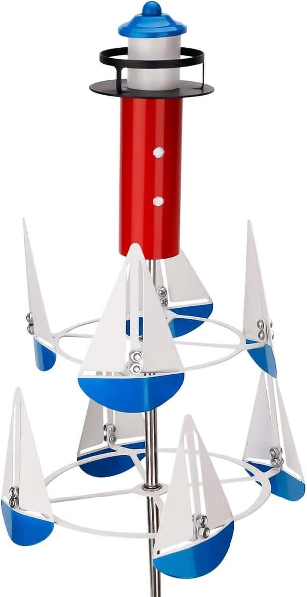 Unieke Kinetic Art Wind Sculpture - Zeilboot Windmolens - Metalen Nautische Wind Spinner met Staak voor Tuin en Gazon