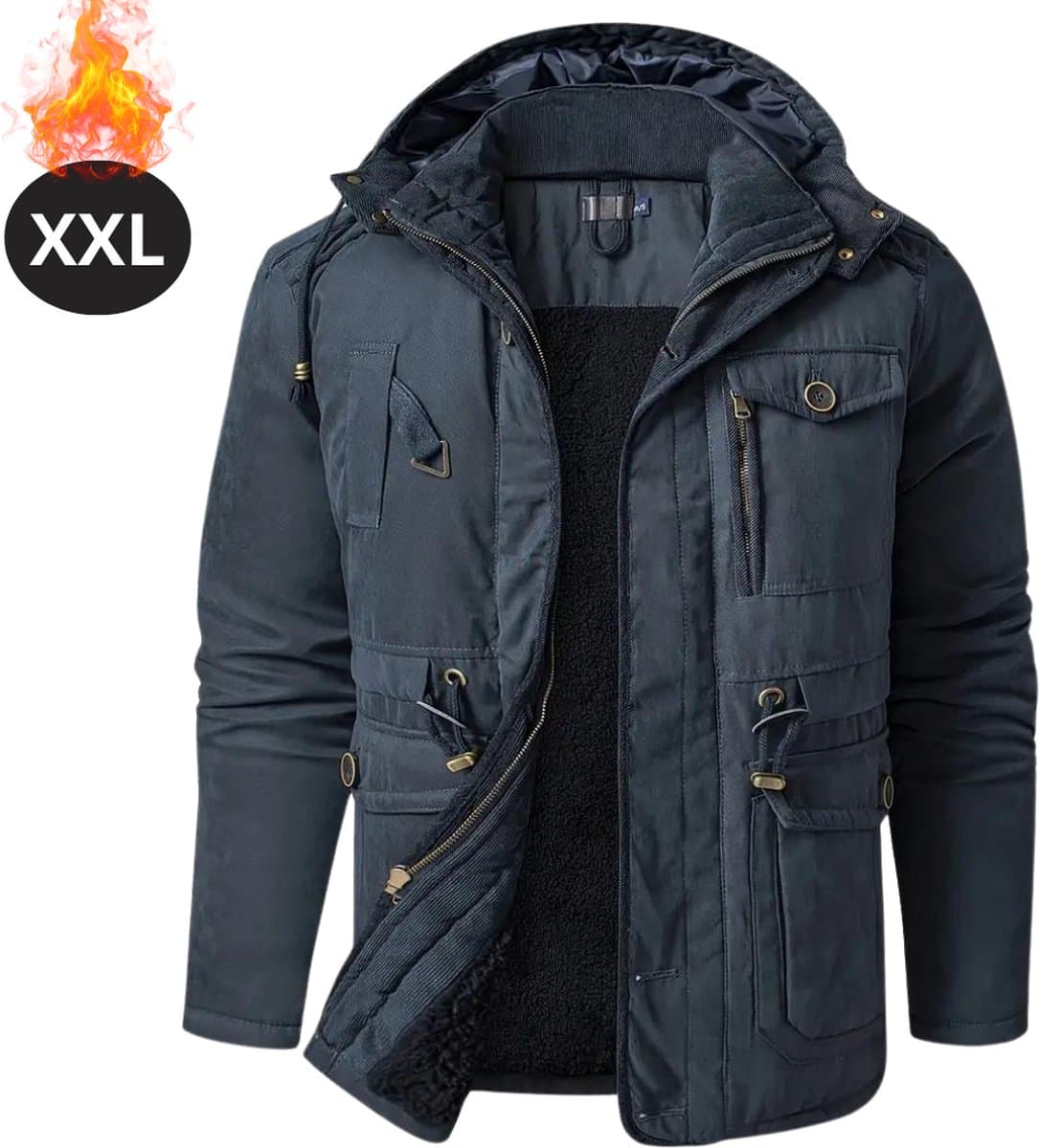Livano Winterjas - Parka - Heren - Winter - Jas - Volwassen - Stijlvol - Met Capuchon - Blauw - XXL