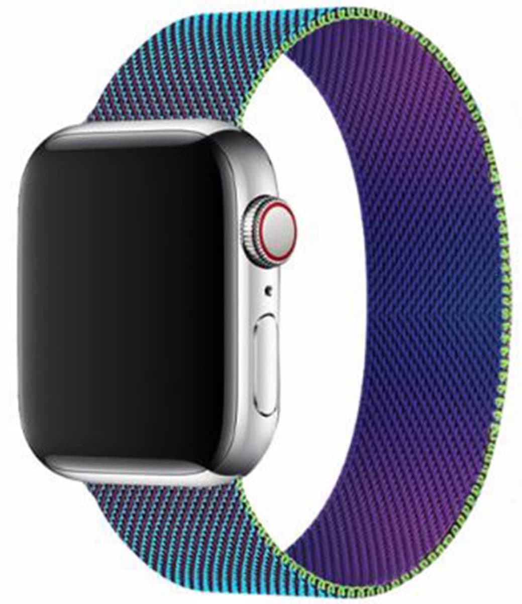Horlogeband - Geschikt voor Apple Watch 5, 6, 7, 8, 9, 10, SE, Milanese S11, Metal Ultra 2 - 42/44/45/49 mm (universeel voor S10/11) - Glanzend iriserend