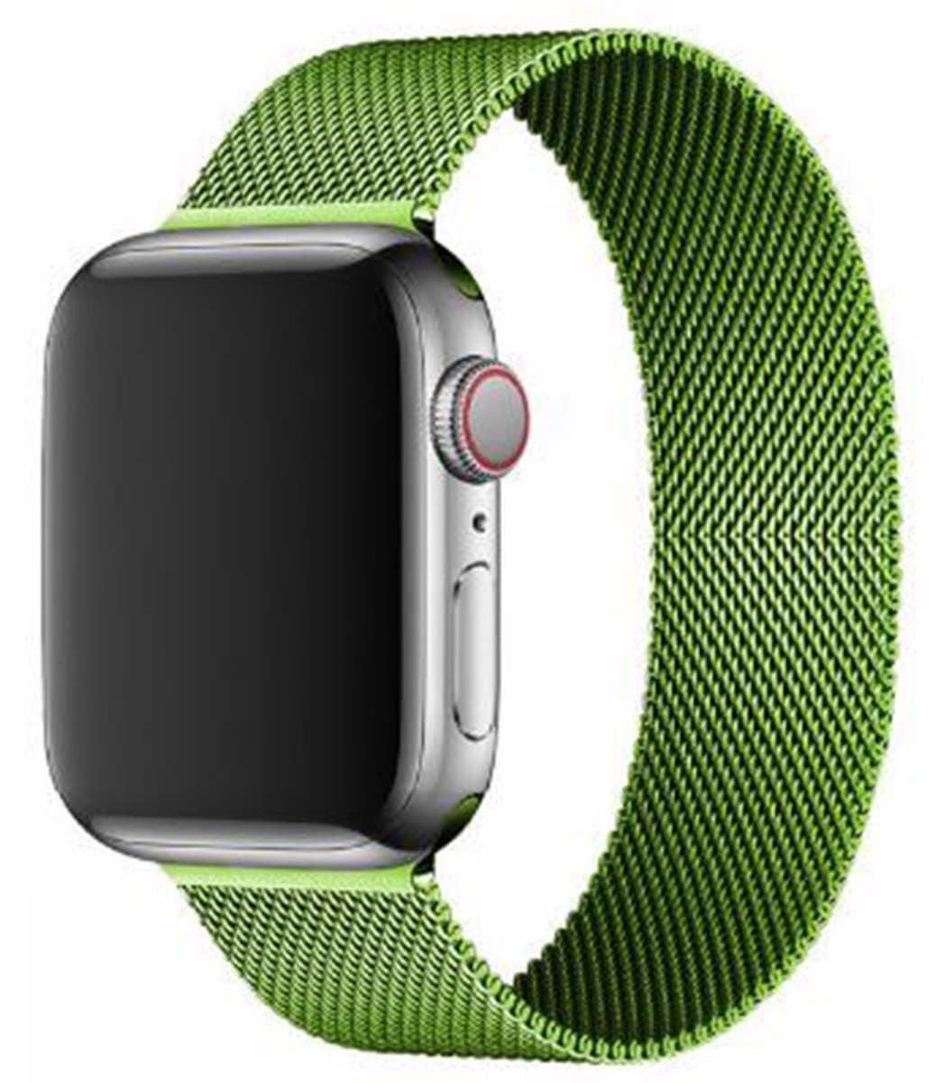 Horlogeband - Geschikt voor Apple Watch 5, 6, 7, 8, 9, 10, SE, Milanese S11, Metal Ultra 2 - 42/44/45/49 mm (universeel voor S10/11) - Grasgroen
