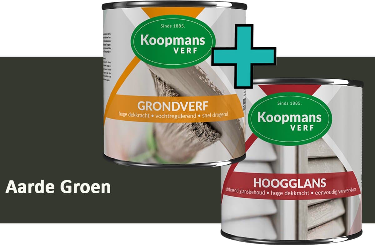 Koopmans Grondverf en Hoogglans Lakverf - set geschikt voor hout en metaal – Aarde Groen – 2x – 750 ml